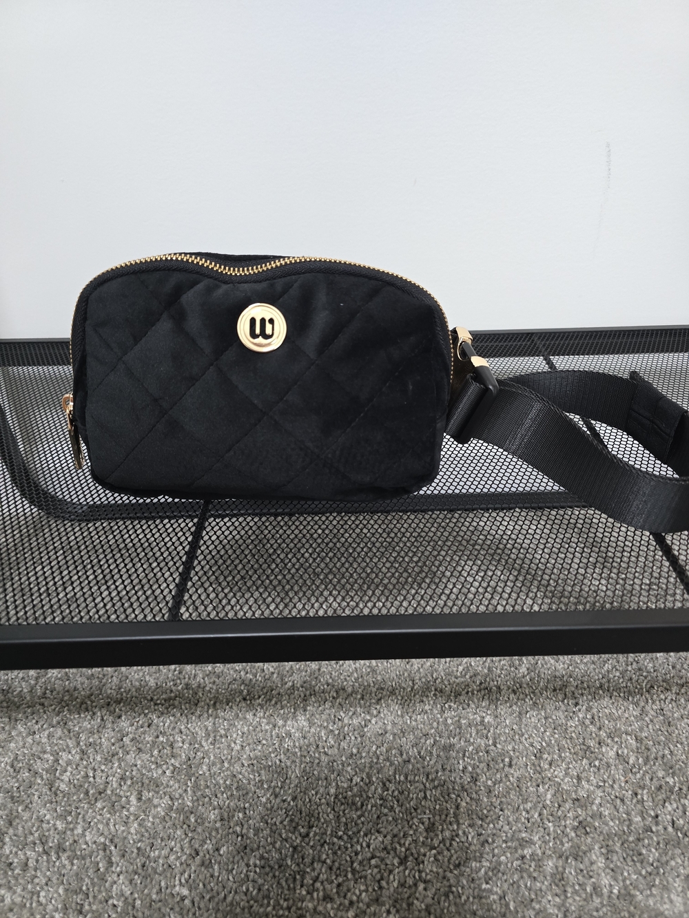 Wantable Quilted Black Crossbody Sling with Gold Logo - W Brand